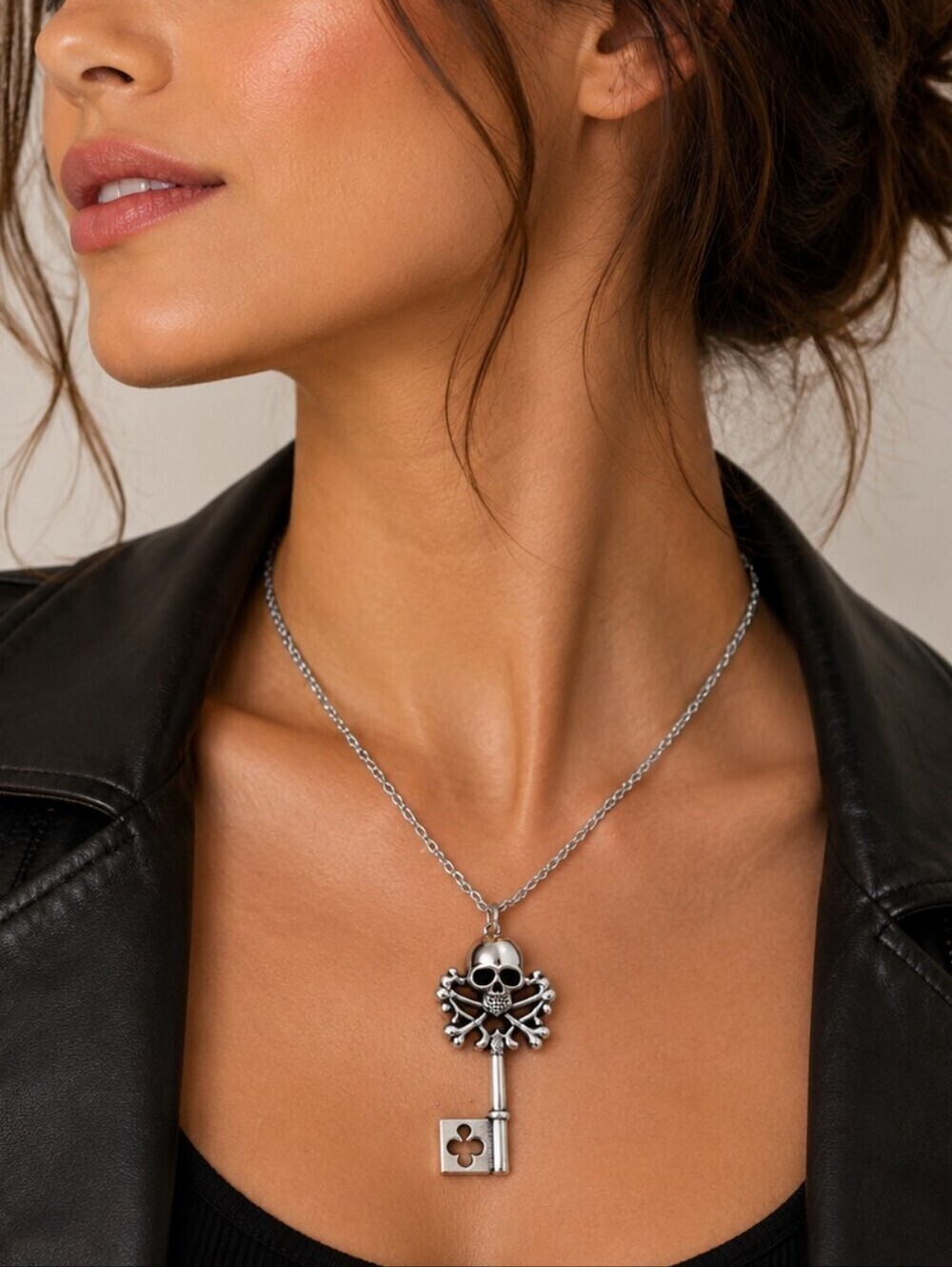 3/$30 Biker Grunge Skeleton Skull Poison Key Pendant Gasparilla Chain Necklace